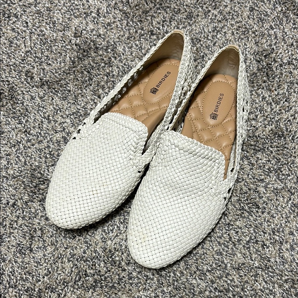 Birdies White Perforated Leather Flats
